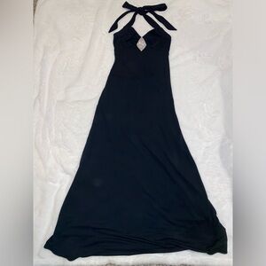 Black Halter Formal Gown with Diamond Rhinestones Y2K, Vintage